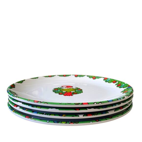 Dr. Seuss THE GRINCH Melamine Dinner Plates Set of 4 Green Red Christmas NEW - Picture 4 of 15